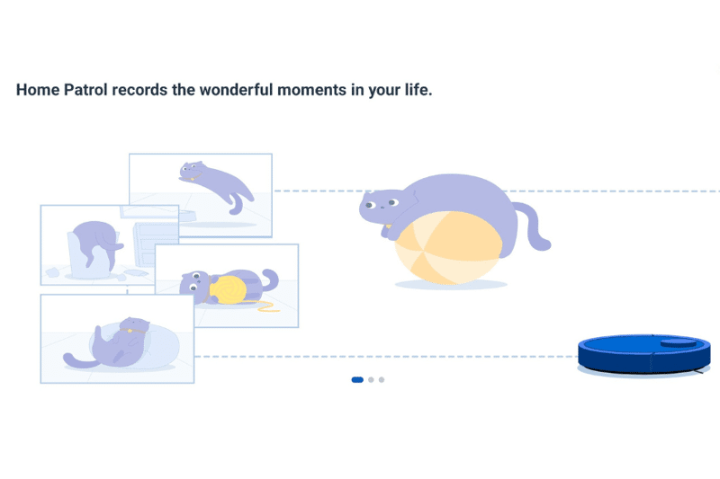 Eine Katze spielt mit Sachen und dies wird mit Hilfe der Home Patrol Funktion des Ecovacs Deebot T10 auf Bildern aufgezeichnet.